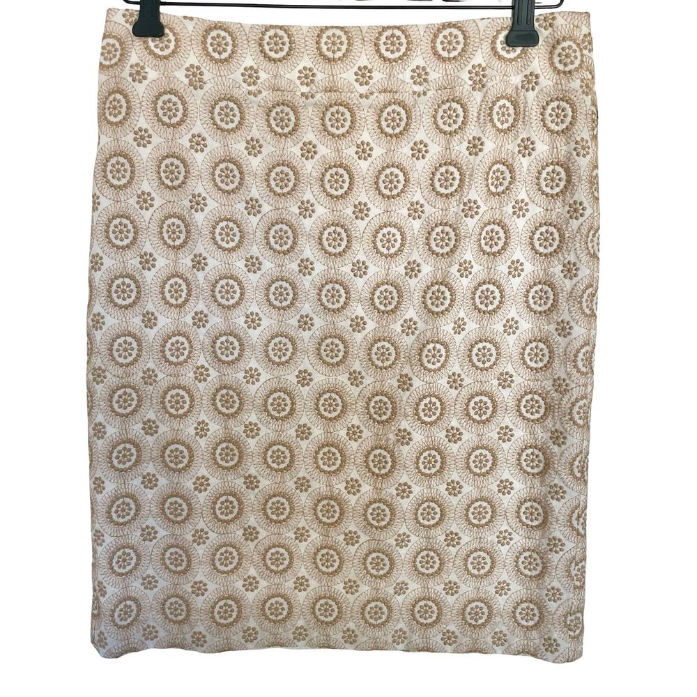 Ann Taylor‎ Cream Tan Embroidered Pencil Skirt Size 4 Career Wear Professional